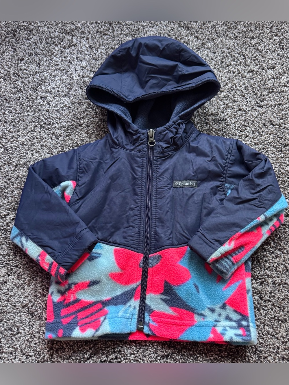Columbia Navy Hooded Jacket with Pink & Teal Floral Fleece
